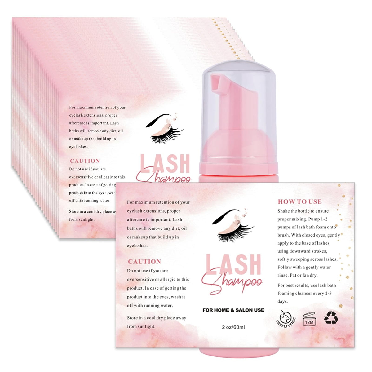 Nailslowee 50Pcs Lash Shampoo Label Stickers For Foam Pump Bottle - Personalized Lash Bath Labels