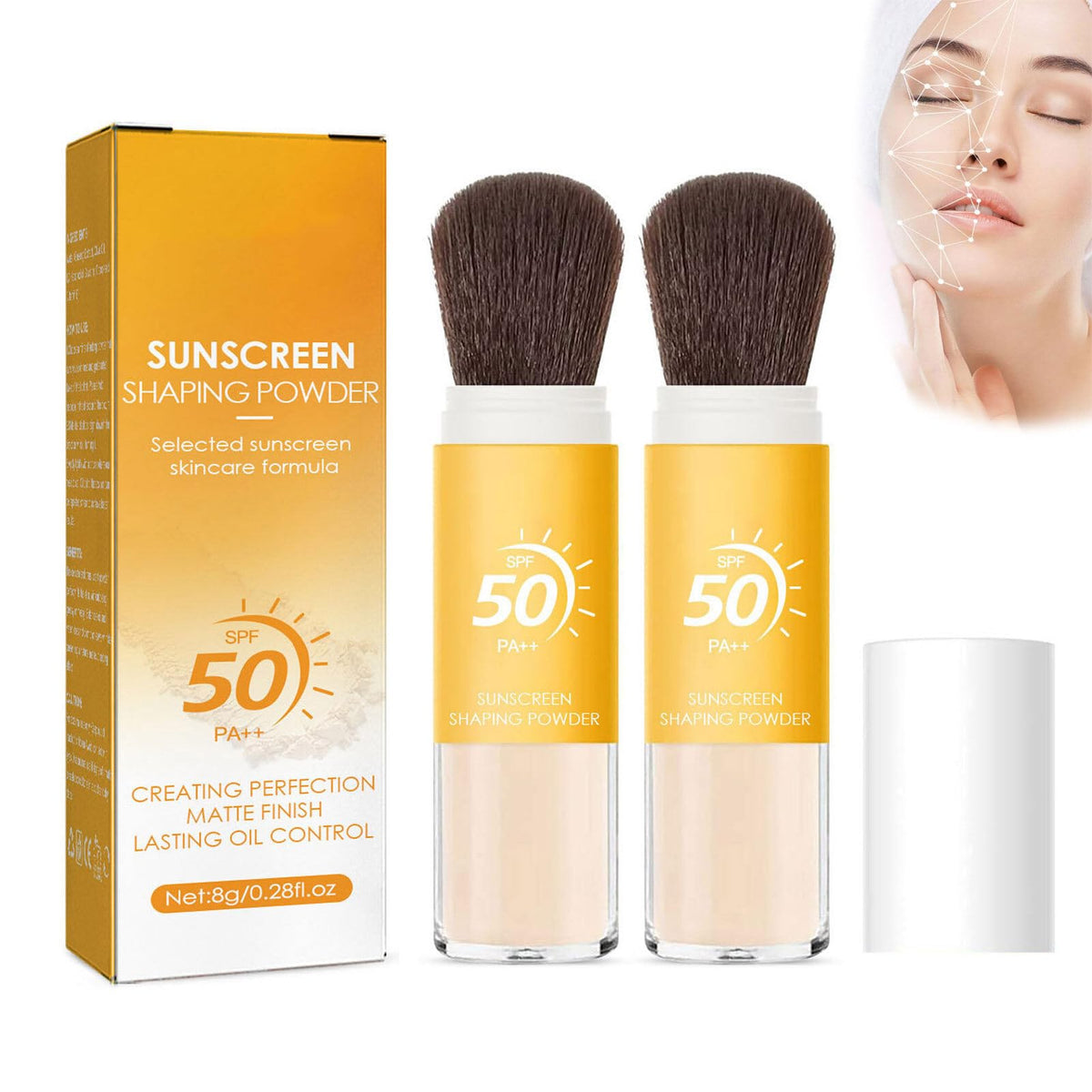 Luxmars Sunscreen Setting Powder Spf 50 - Translucent Loose Powder With Brush, 0.28 Oz, 2Pc