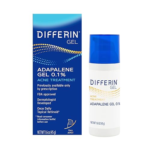 Differin Acne Treatment Gel, 0.1% Adapalene, 90 Day Supply, Sensitive Skin, 45G Pump