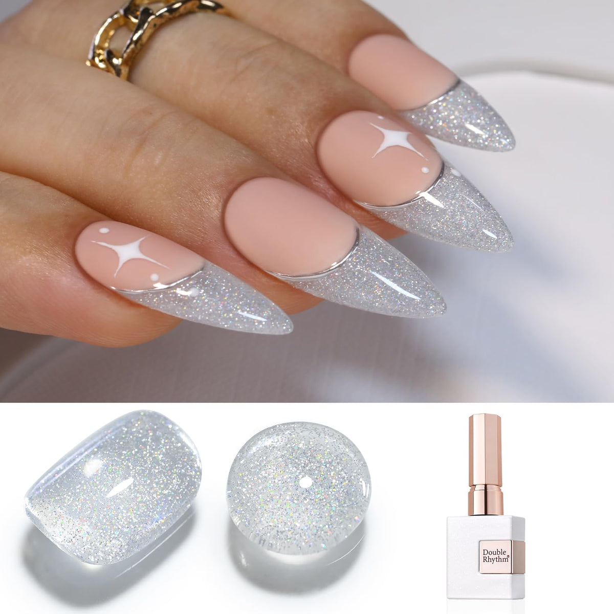 Double Rhythm Shimmer Silver 15Ml Glitter Gel Polish - Holographic Magnetic Nail Art