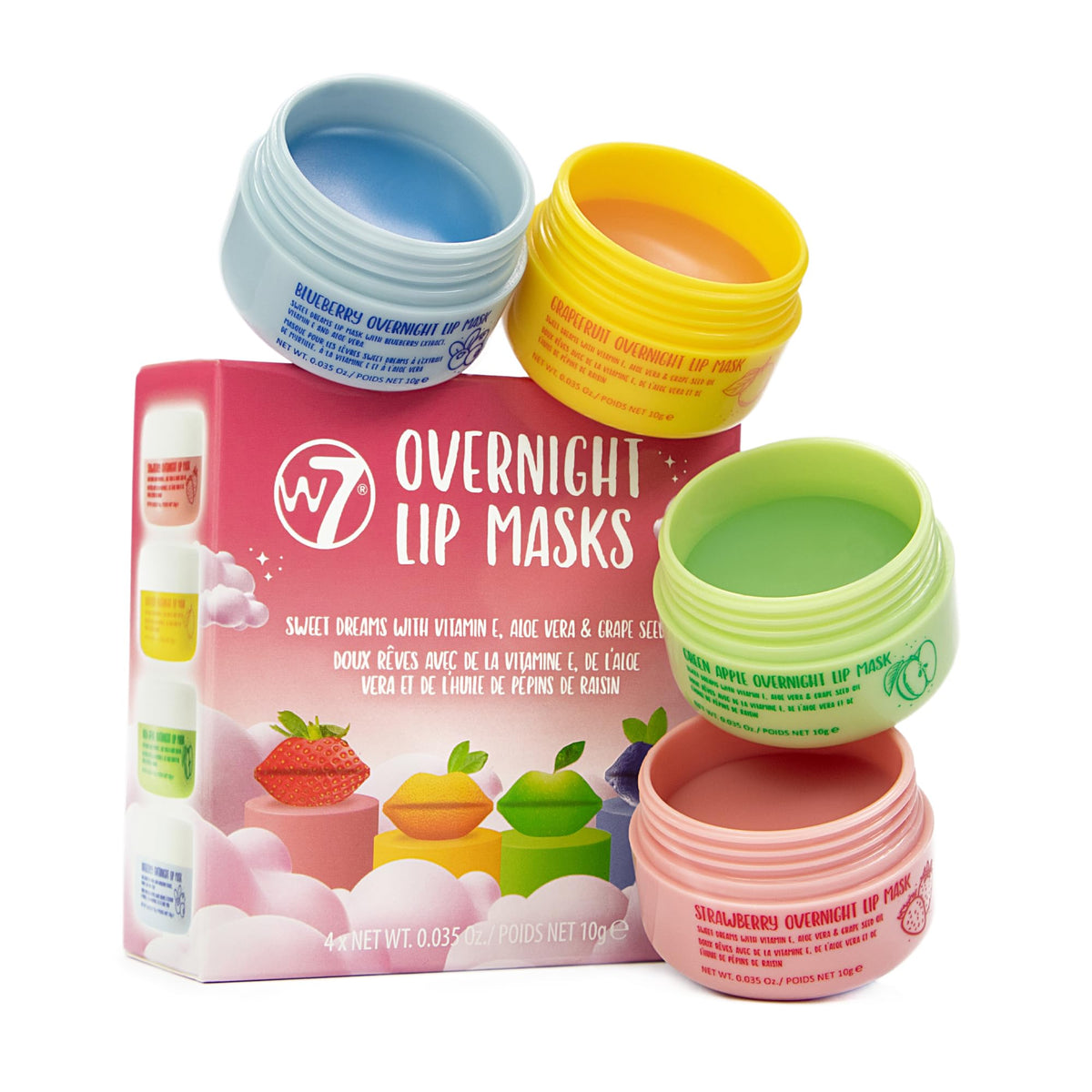 W7 Sweet Dreams Lip Masks Gift Set - Hydrating Aloe Vera & Vitamin E Overnight Treatment