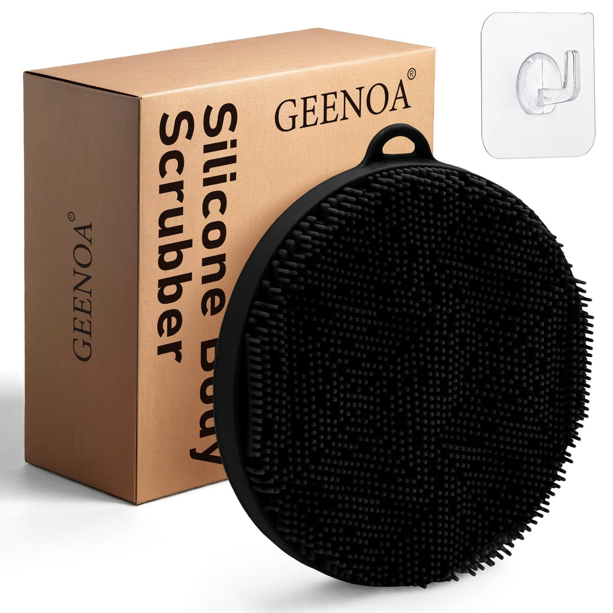 Geenoa Silicone Body Scrubber - Exfoliating Loofah For Men/Women, Deep Cleansing, Black