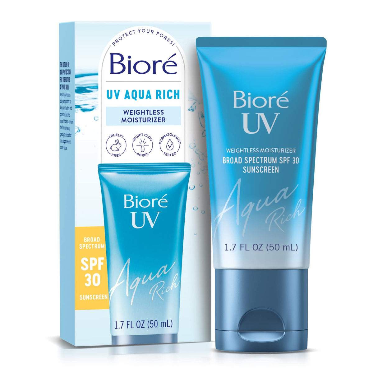 Biore Uv Aqua Rich Spf 30 Sunscreen - Oil Free, Hyaluronic Acid, Vegan, 1.7 Oz For Sensitive Skin