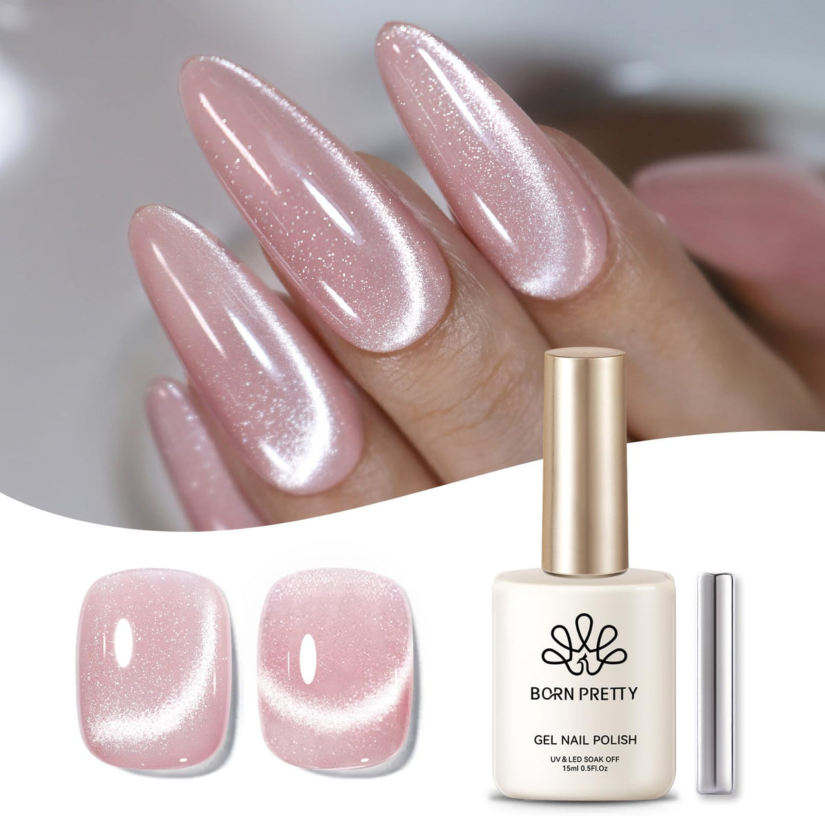 Born Pretty Cat Magnetic Eye Gel Nail Polish - Translucent Milky Pink, 15Ml Nail Art Shine