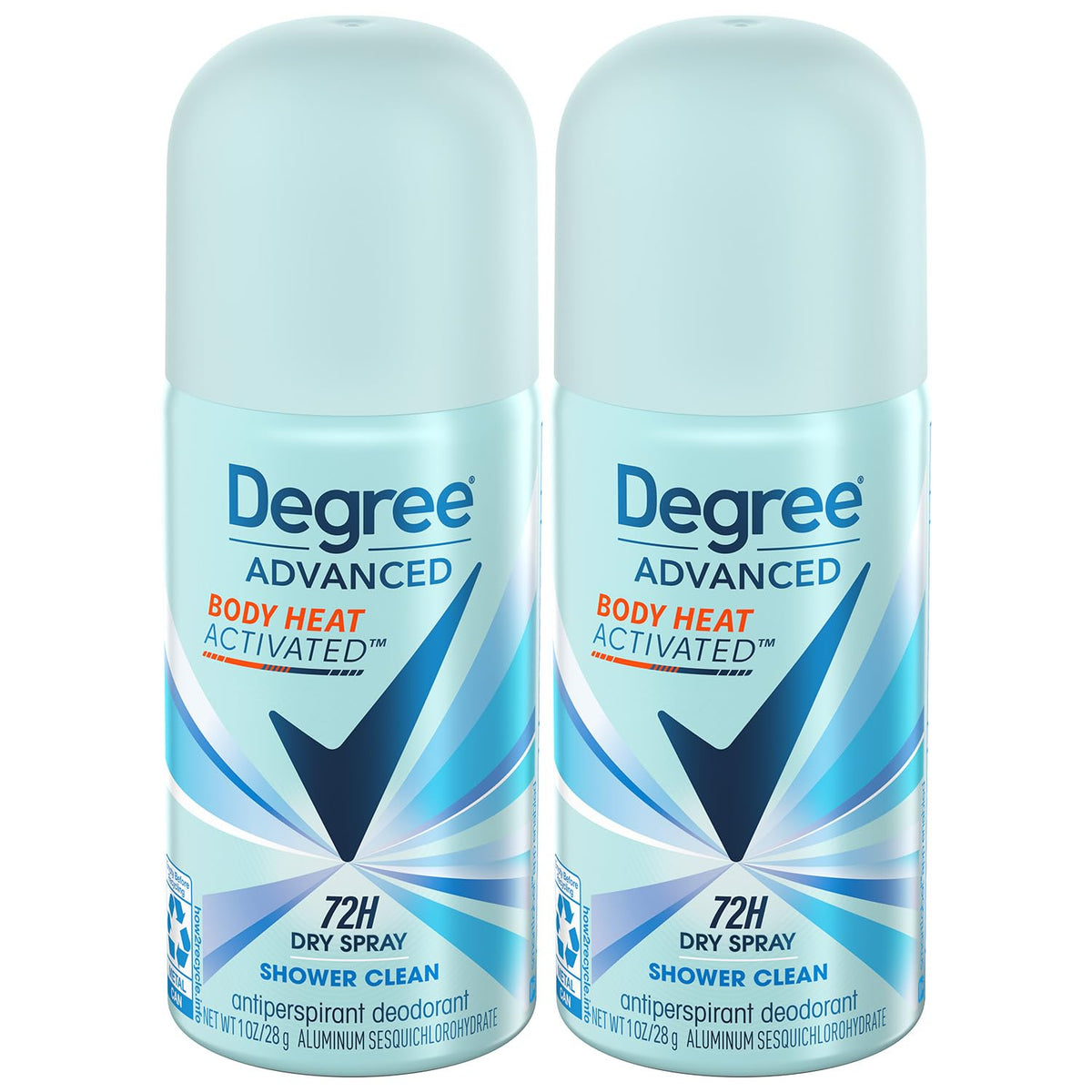 Degree Advanced Antiperspirant Deodorant Spray, Shower Clean, 2-Pack, 72H Protection, 1 Oz Ea