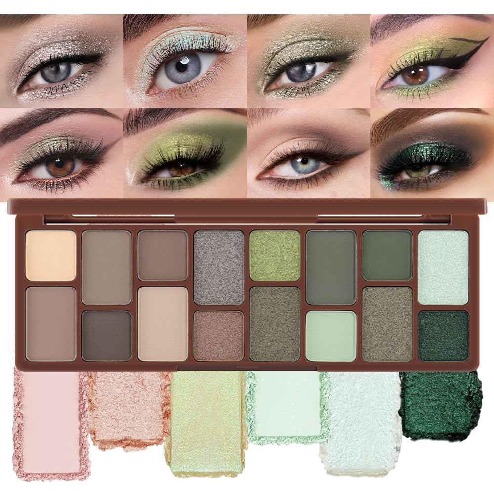 Amy'S Diary 16-Color Nude Green Eye Shadow Palette – Blendable, Waterproof, Long-Lasting