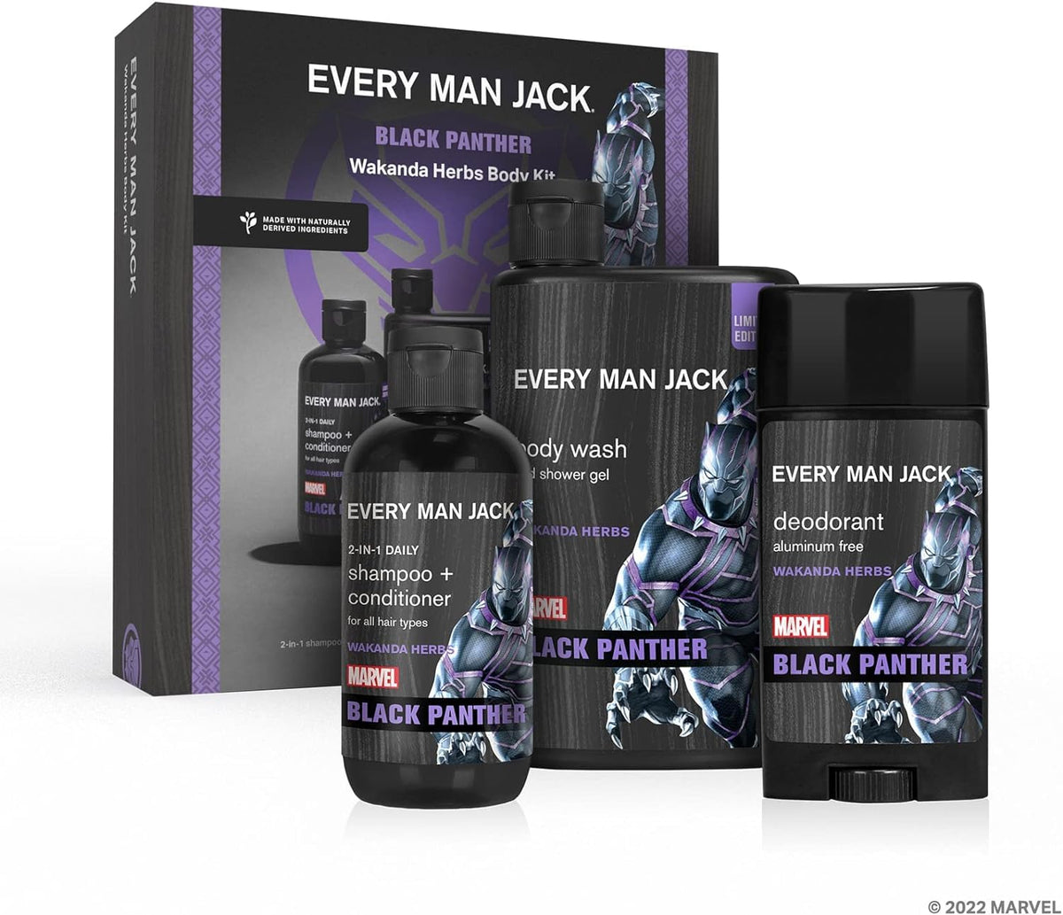 Every Man Jack Black Panther Bath & Body Gift Set - Body Wash, Shampoo & Deodorant