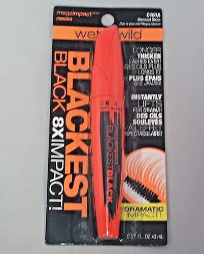 Wet N Wild Mega Impact Mascara - C151A Blackest Black, 0.27 Fl Oz, Bold Volume & Length