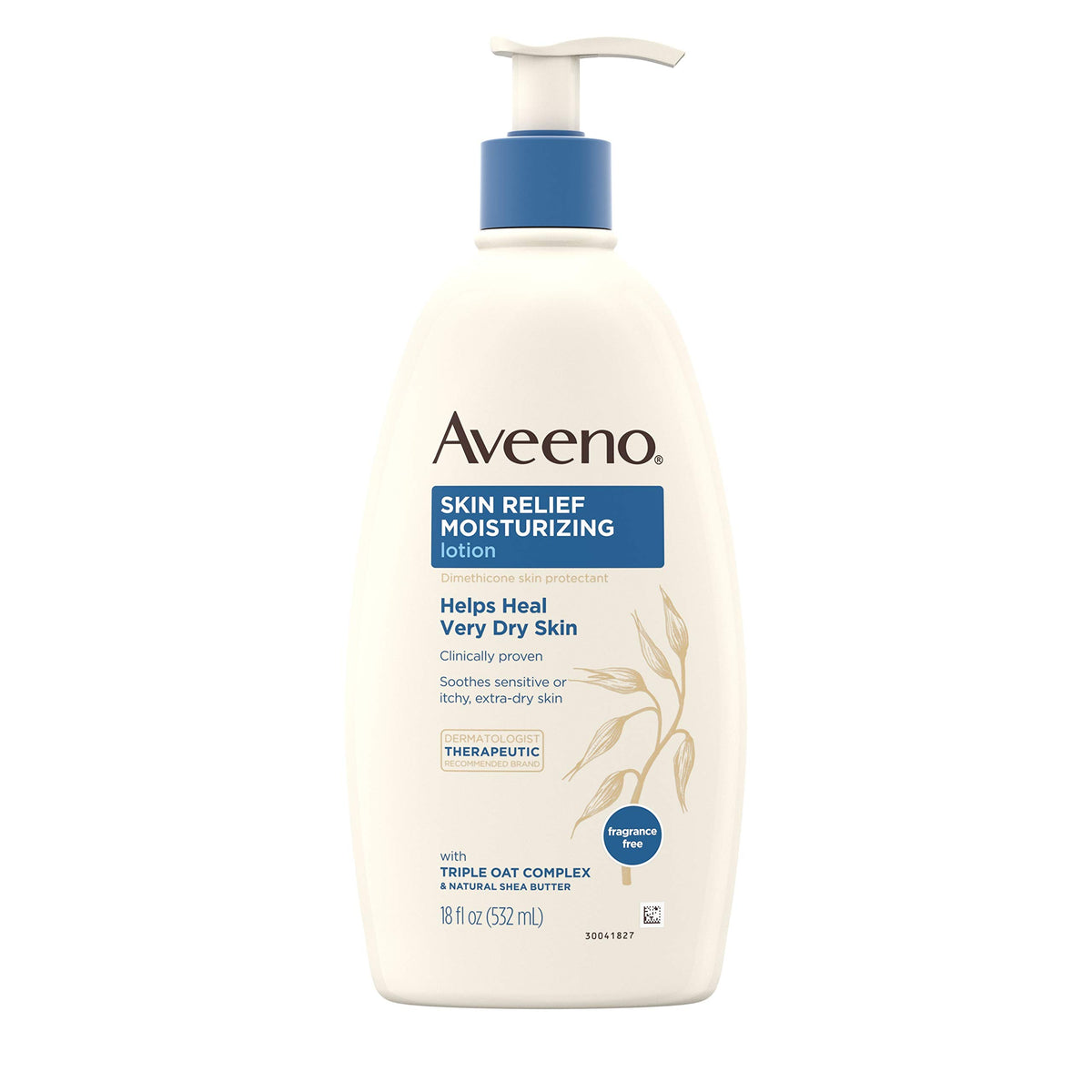 Aveeno Skin Relief Fragrance-Free Moisturizing Lotion for Sensitive Skin, with Natural Shea Butter & Triple Oat Complex, Unscented Therapeutic Body Lotion for Itchy, Extra-Dry Skin, 18 fl. oz