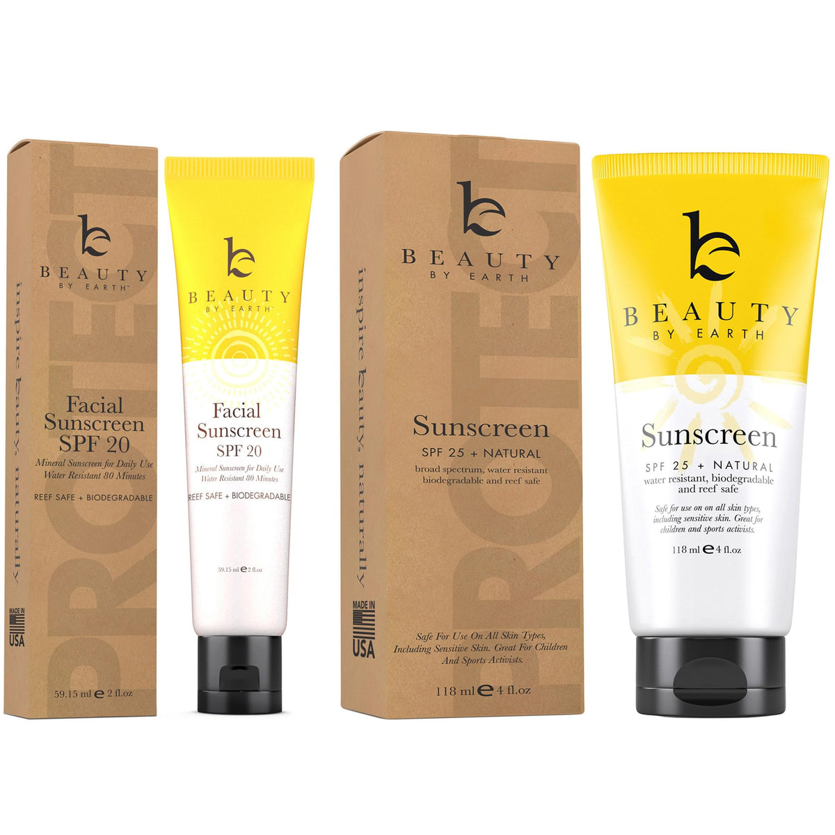 Beauty By Earth Mineral Sunscreen Set - Spf 20 Face & Spf 25 Body, Zinc Oxide, Reef Friendly