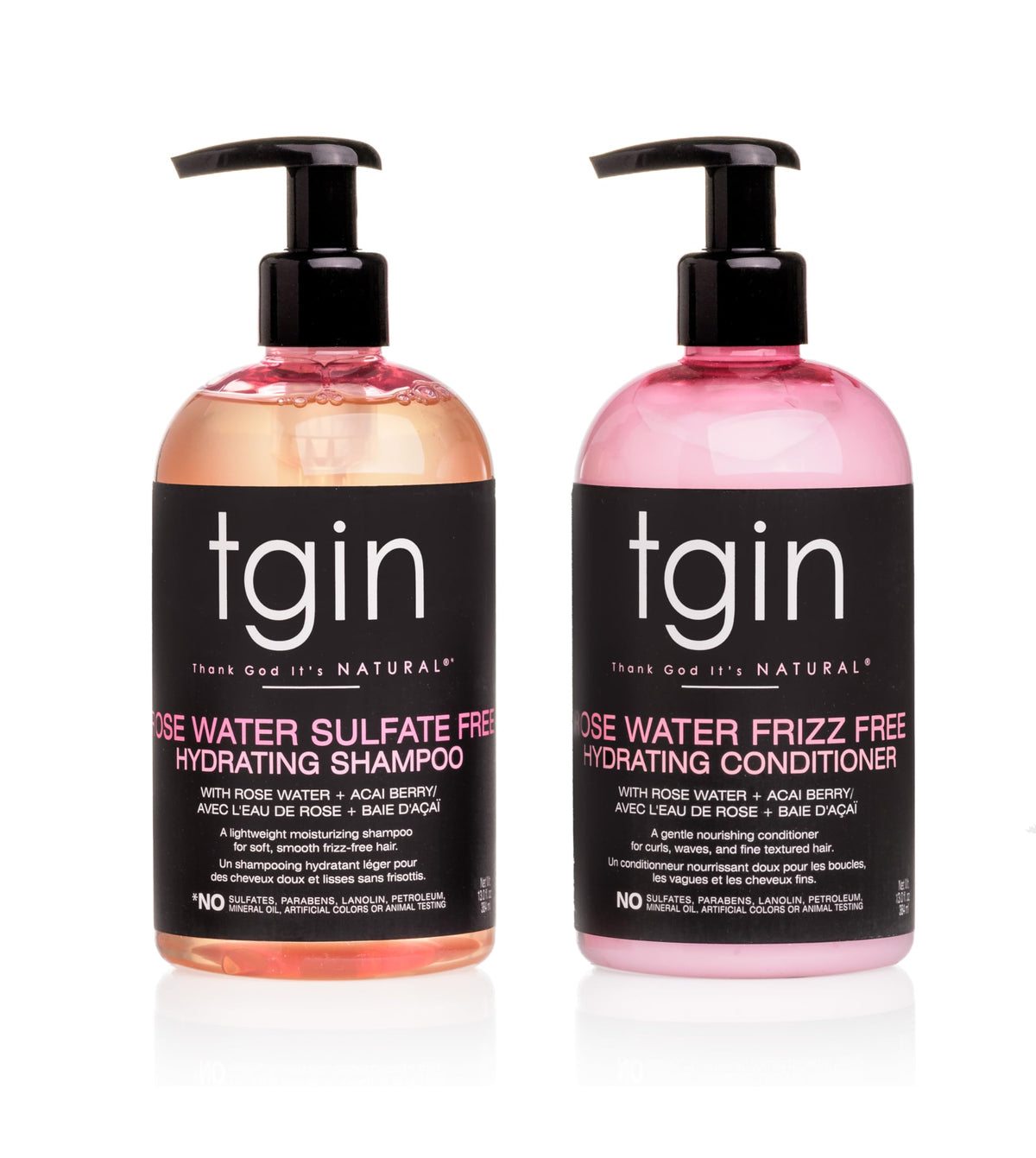 Tgin Rose Water Shampoo & Conditioner Duo, Sulfate-Free For Curly & Color-Treated Hair, 13 Oz