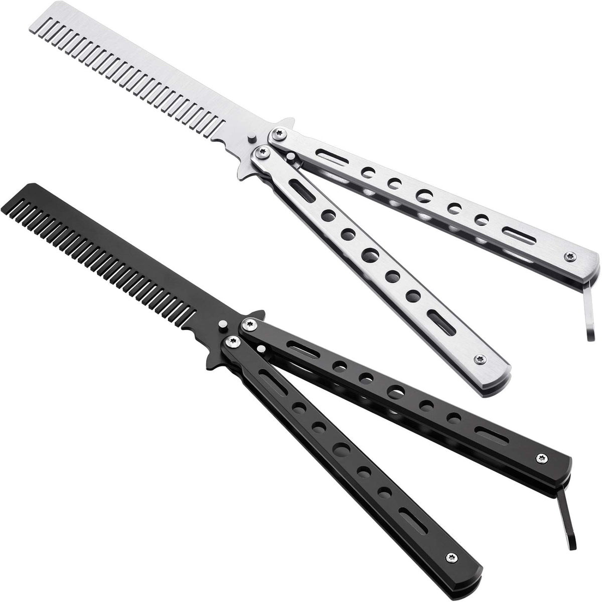 Boao 2 Pack Stainless Steel Folding Combs for Hair Styling - Black & Silver