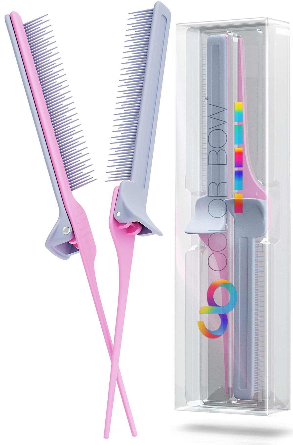 Colorbow Rat Tail Combs (2 Pack) - Teasing, Straightening & Coloring Tools In Pink/Gray