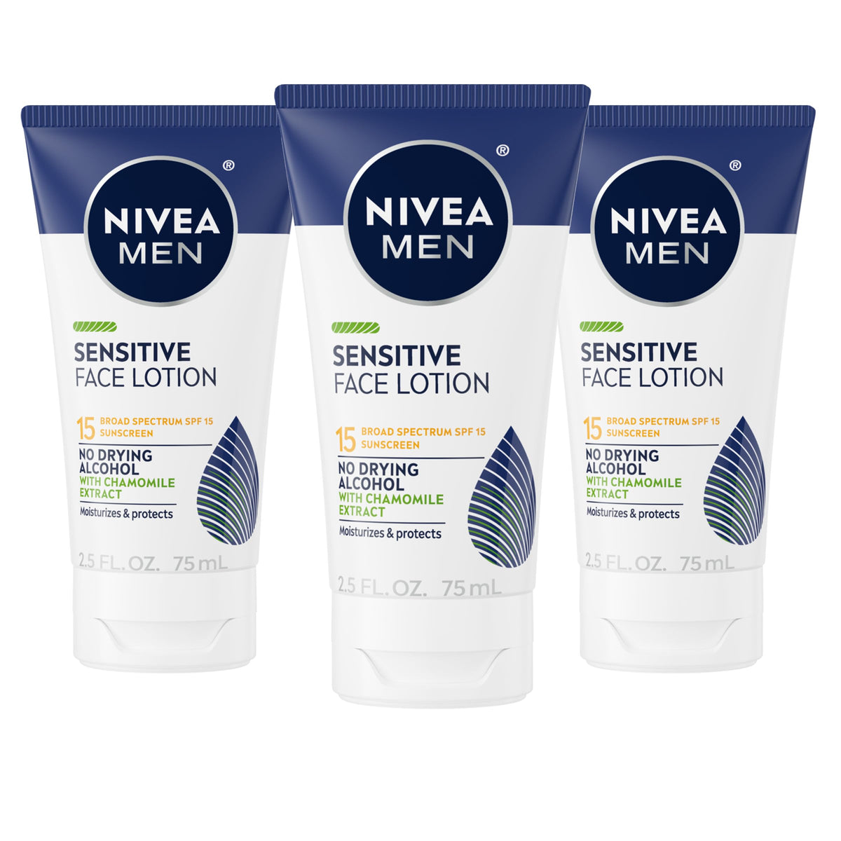 Nivea Men Sensitive Face Lotion Spf 15, 3 Pack Of 2.5 Fl Oz Tubes, Broad Spectrum Sunscreen