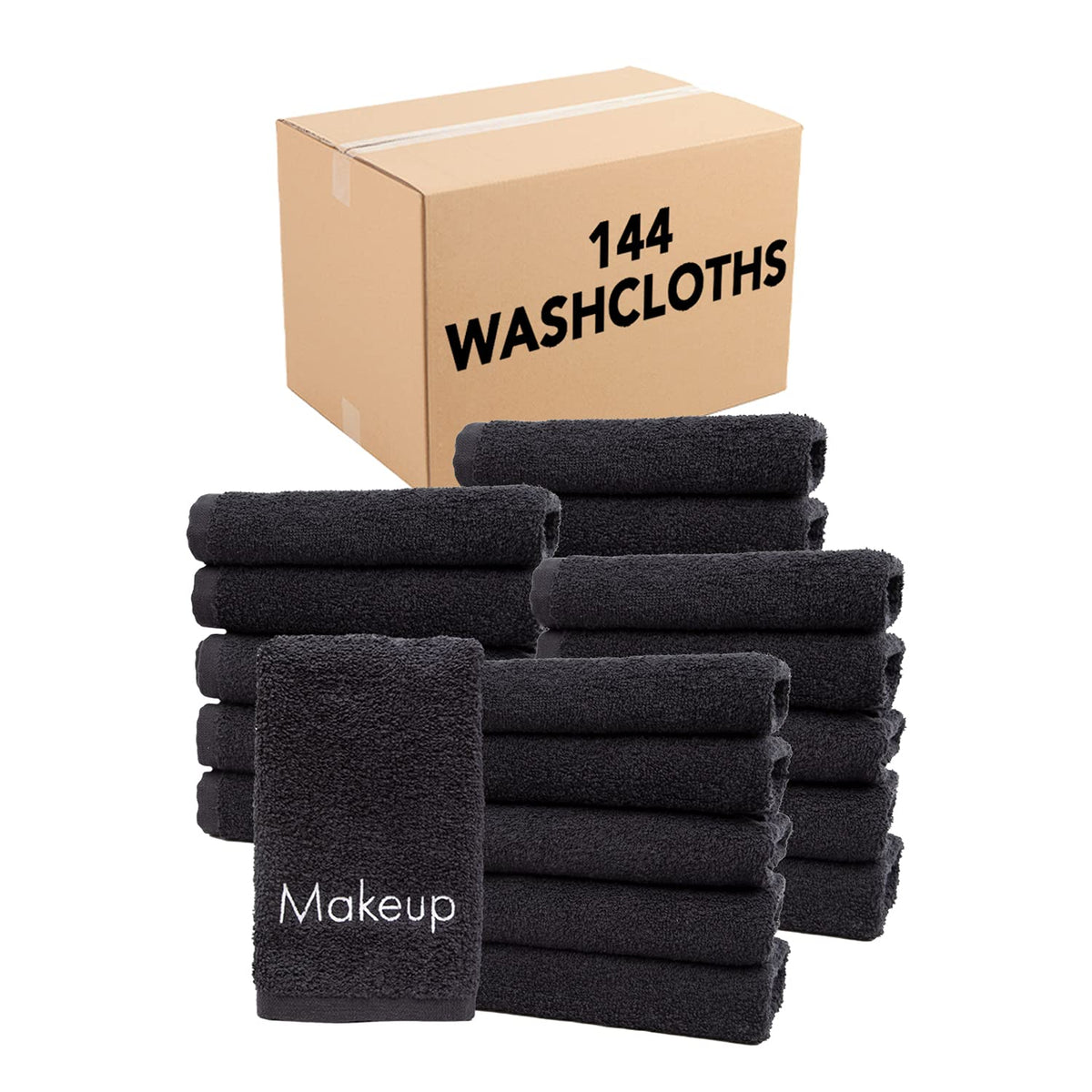 Arkwright Makeup Remover Wash Cloths - Bulk 100% Cotton, 11X17 In, Black, Case Of 144