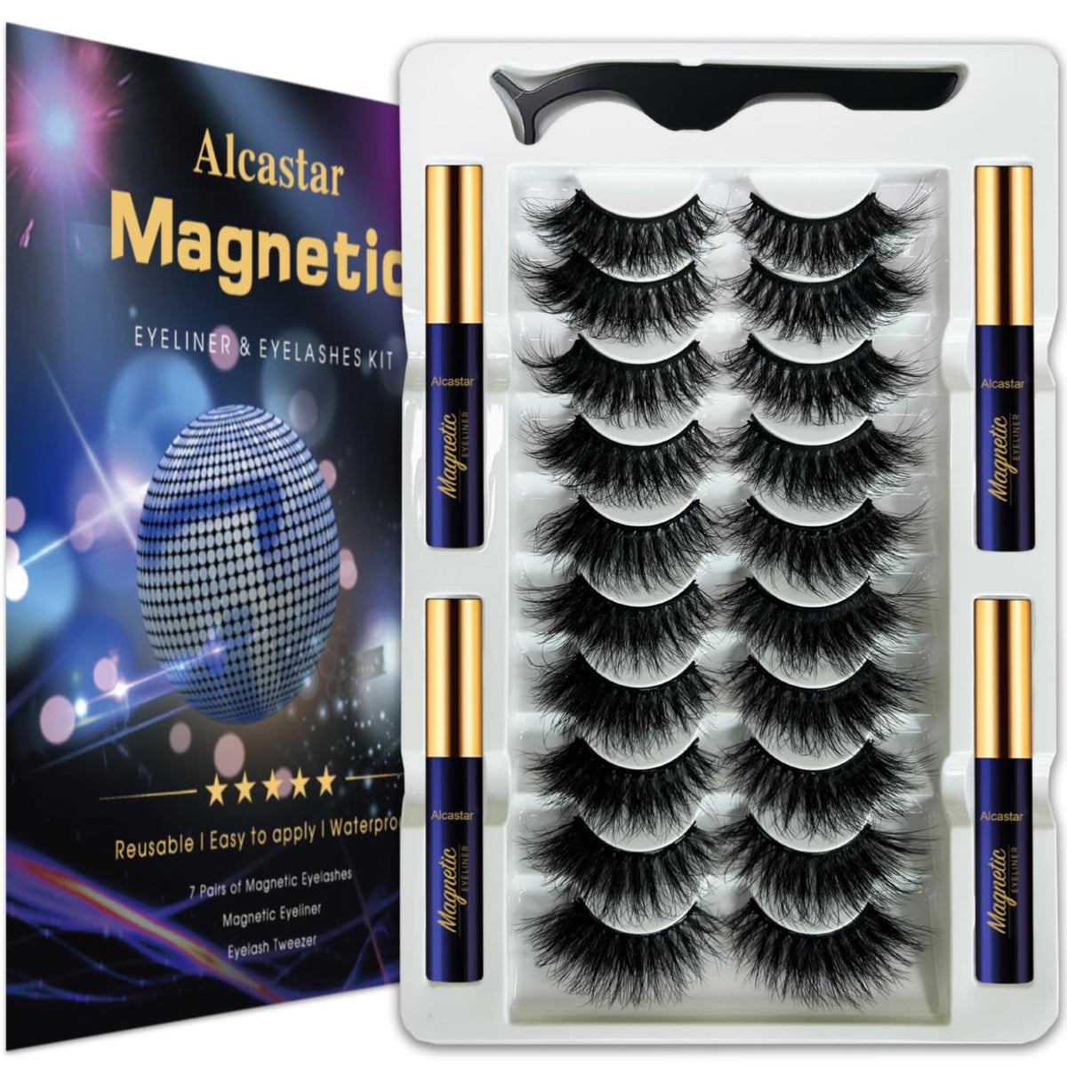 Alcastar Magnetic Eyelashes With Applicator - Natural Look, Easy To Wear, Cruelty-Free, Black