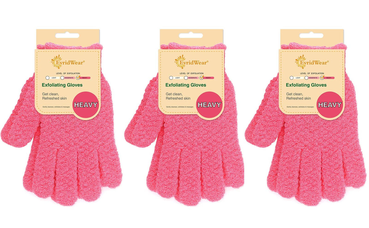 Evridwear Hot Pink Exfoliating Gloves - 3 Pairs Nylon Bathing Scrubber For Smooth Skin