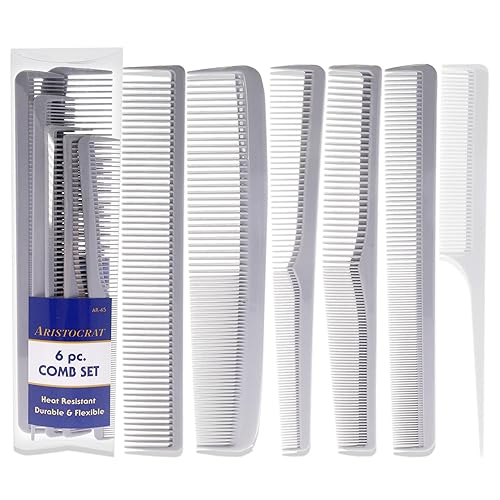 Aristocrat 6 Pc Heat Resistant Flexible Combs Set for Unisex - Durable Plastic Hair Styling Tools