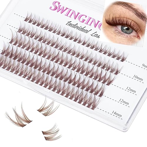 SWINGINGHAIR Brown Lash Clusters 60 Pcs D Curl Wispy Lashes Soft Band Individual Extensions