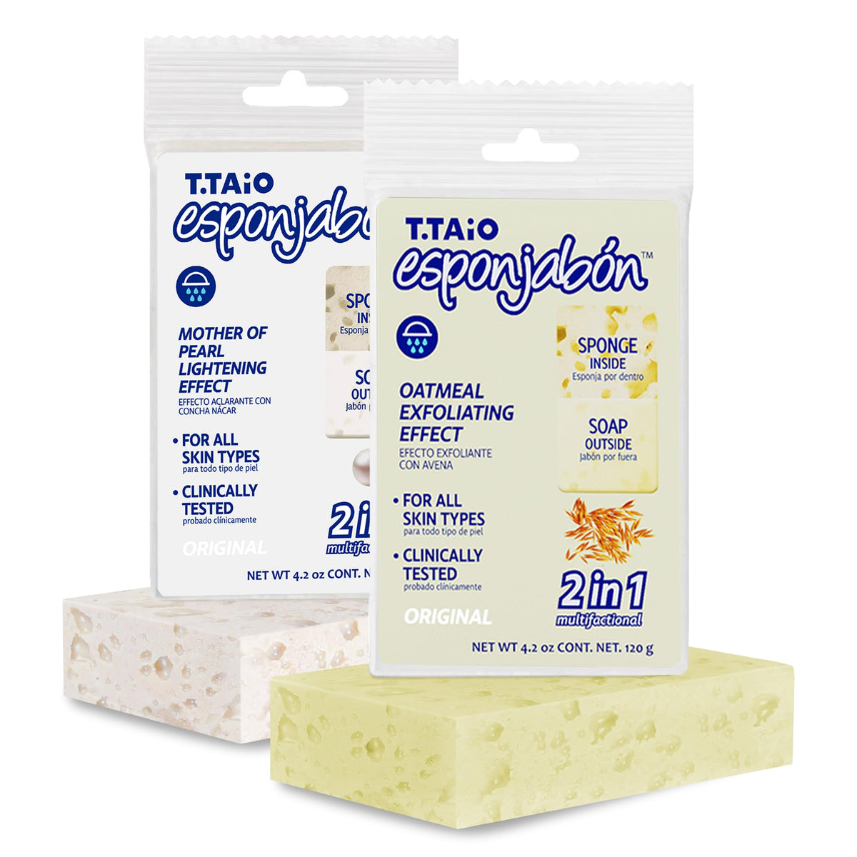 T.Taio Esponjabon Soap Sponge 2-Pack - Cleansing Shower Scrubber & Bath Wash Scrub