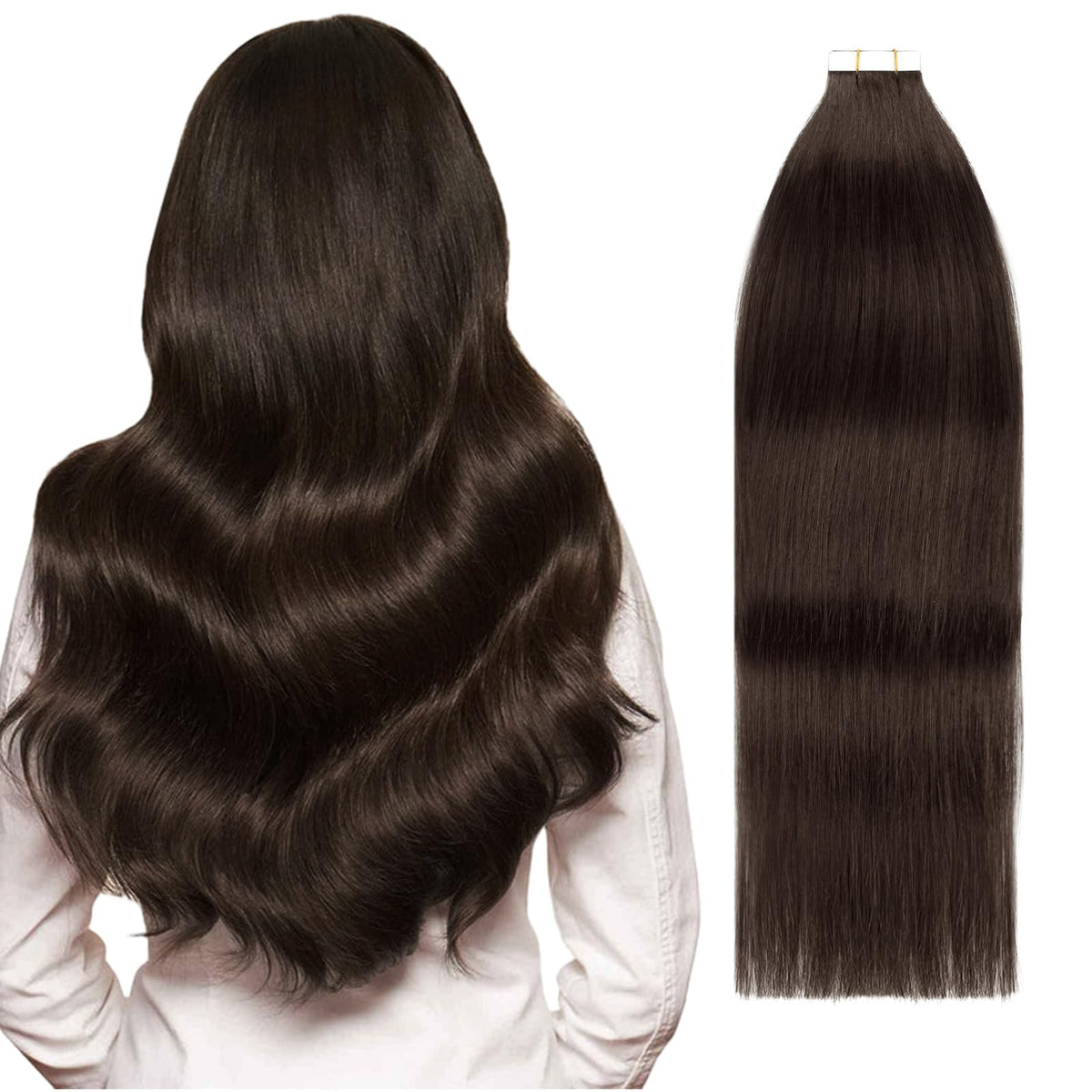 Ymeyme 20&quot; Tape In Hair Extensions - Dark Brown, Human Hair, Seamless, 50G, 20 P