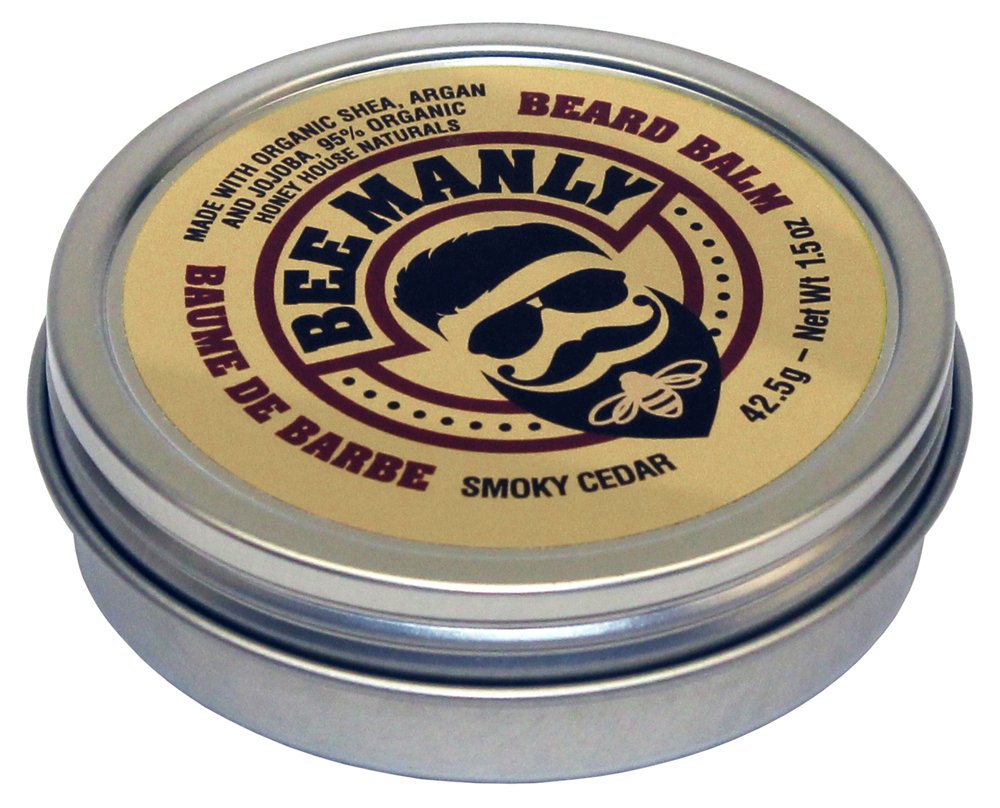 Bee Manly Beard Balm - Smoky Cedar Scent, 1.5 Oz Travel Tin, All Natural Moisturizing Formula