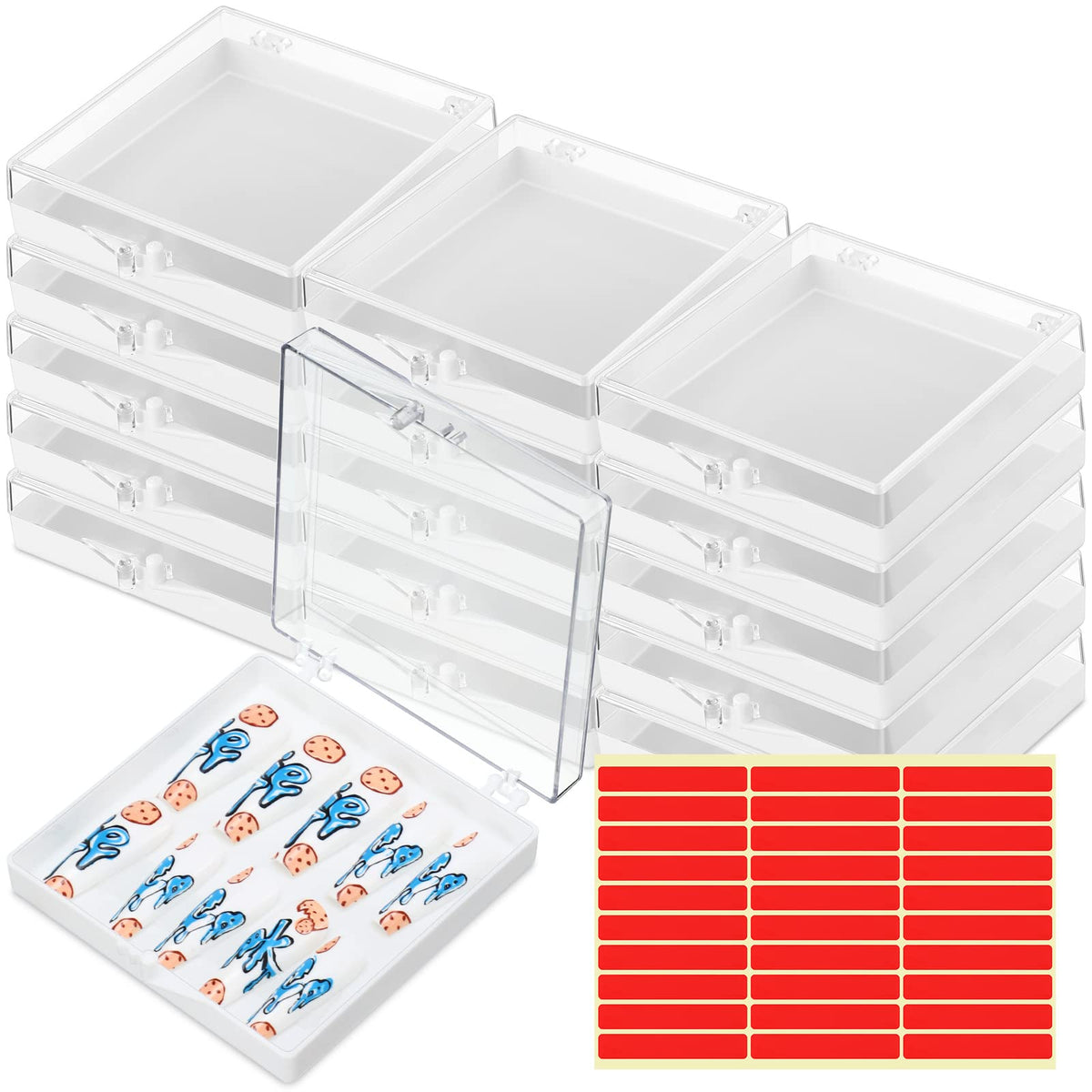 Landhoow 15 Pcs Press On Nail Display Case With Adhesive Tape - Acrylic Storage Organizer, White