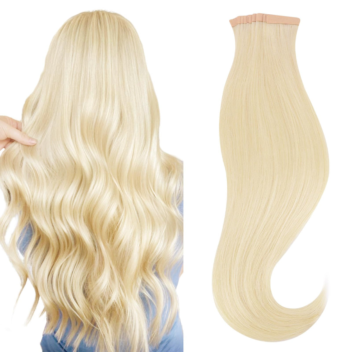 Hotbanana 12&quot; Tape In Hair Extensions, 20Pcs Platinum Blonde Remy Human Hair, Straight