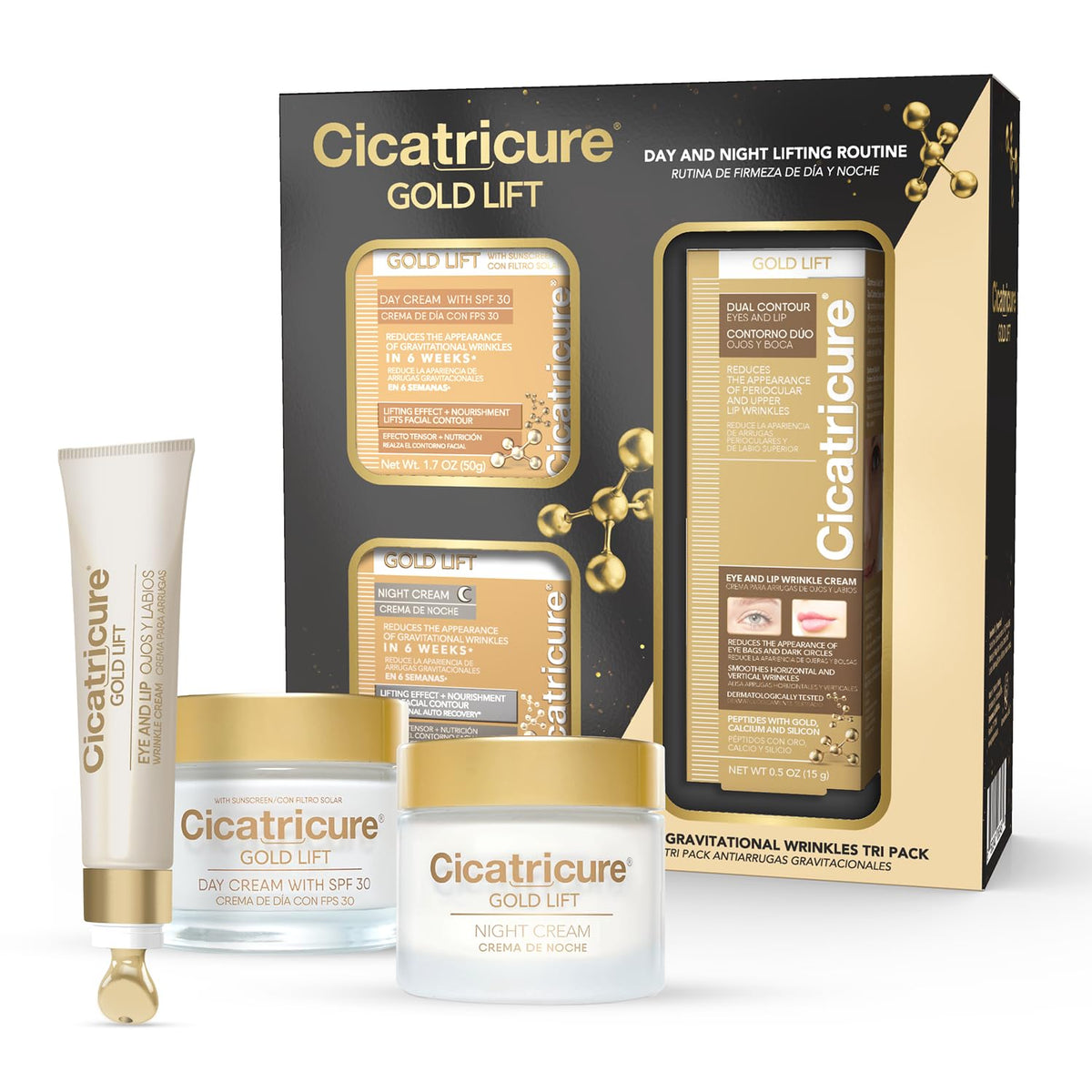 Cicatricure Gold Lift Anti-Wrinkle Cream Set With Spf 30 & Eye/Lip Cream, 3 Pieces