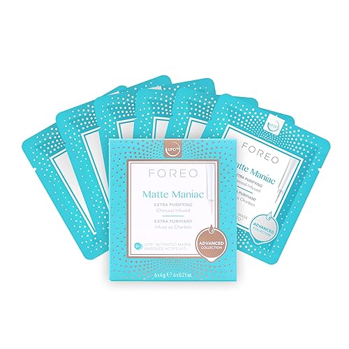 Foreo Matte Maniac Advanced Facial Mask - Hydrating, Witch Hazel & Charcoal, 6 Pcs, Oily/Blemish Skin