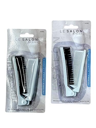 Le Salon Folding Compact Travel Hair Brush & Comb Set - Red & White, One Size, Plastic