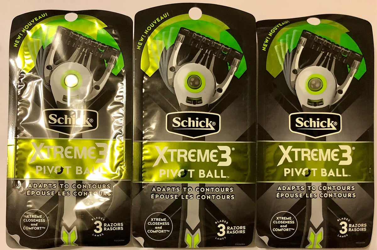 Schick Xtreme3 Pivot Ball Razor - 3 Count, Adapts To Contours, Green - Pack Of 3 Packages