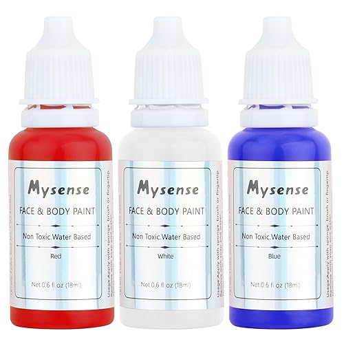 Mysense Red White Blue Face Paint Kit - Washable Non-Toxic Makeup For Adults & Kids, 0.6Oz