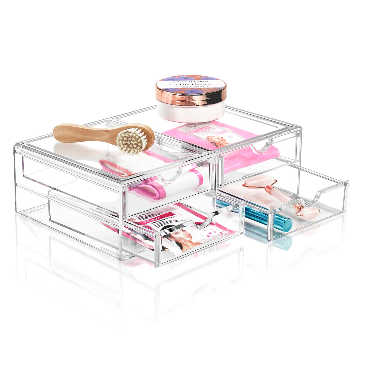 Sorbus Stackable Acrylic Drawer Organizer - 4 Clear Makeup & Beauty Supply Storage Drawers