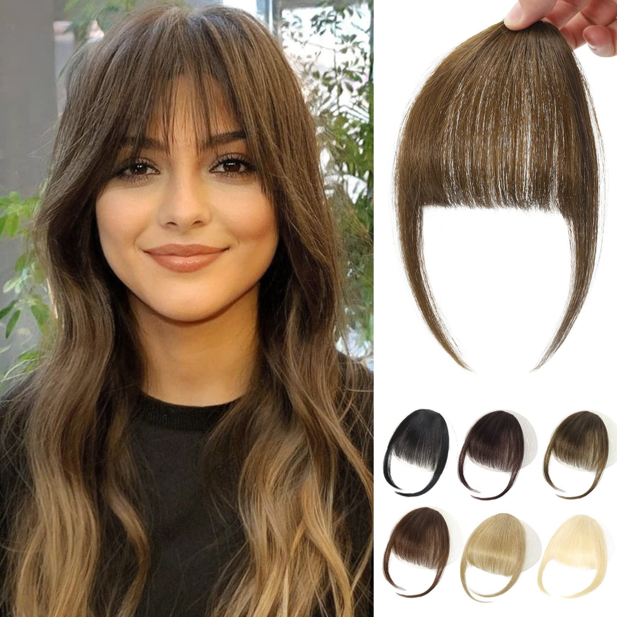 REECHO 100% Human Hair Clip in Bangs - Dark Chocolate Brown Air Bangs for Women Daily Wear