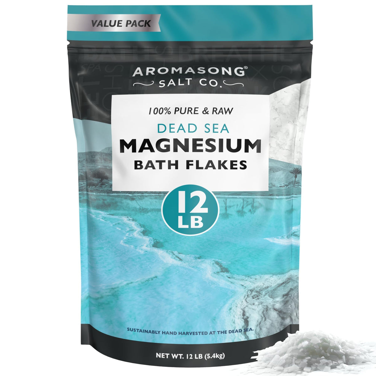 Aromasong Magnesium Flakes - 12 Lb Relaxing Bath Salts For Headaches & Stress Relief