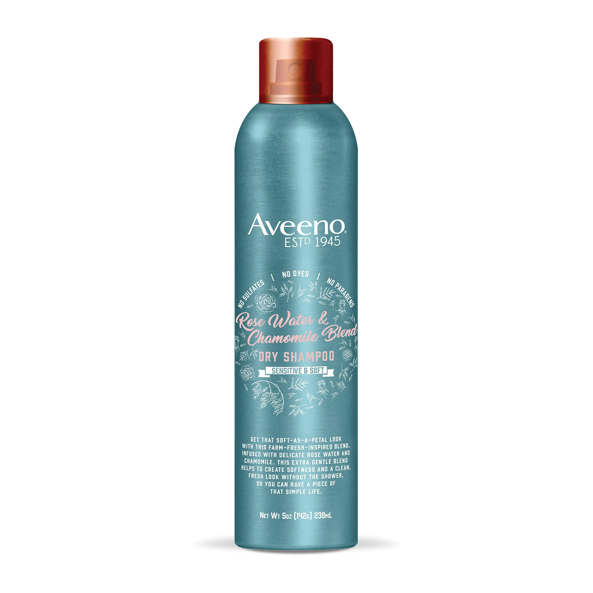 Aveeno Gentle Dry Shampoo With Rose Water & Chamomile, Sulfate Free, 5 Fl Oz For Sensitive Scalp