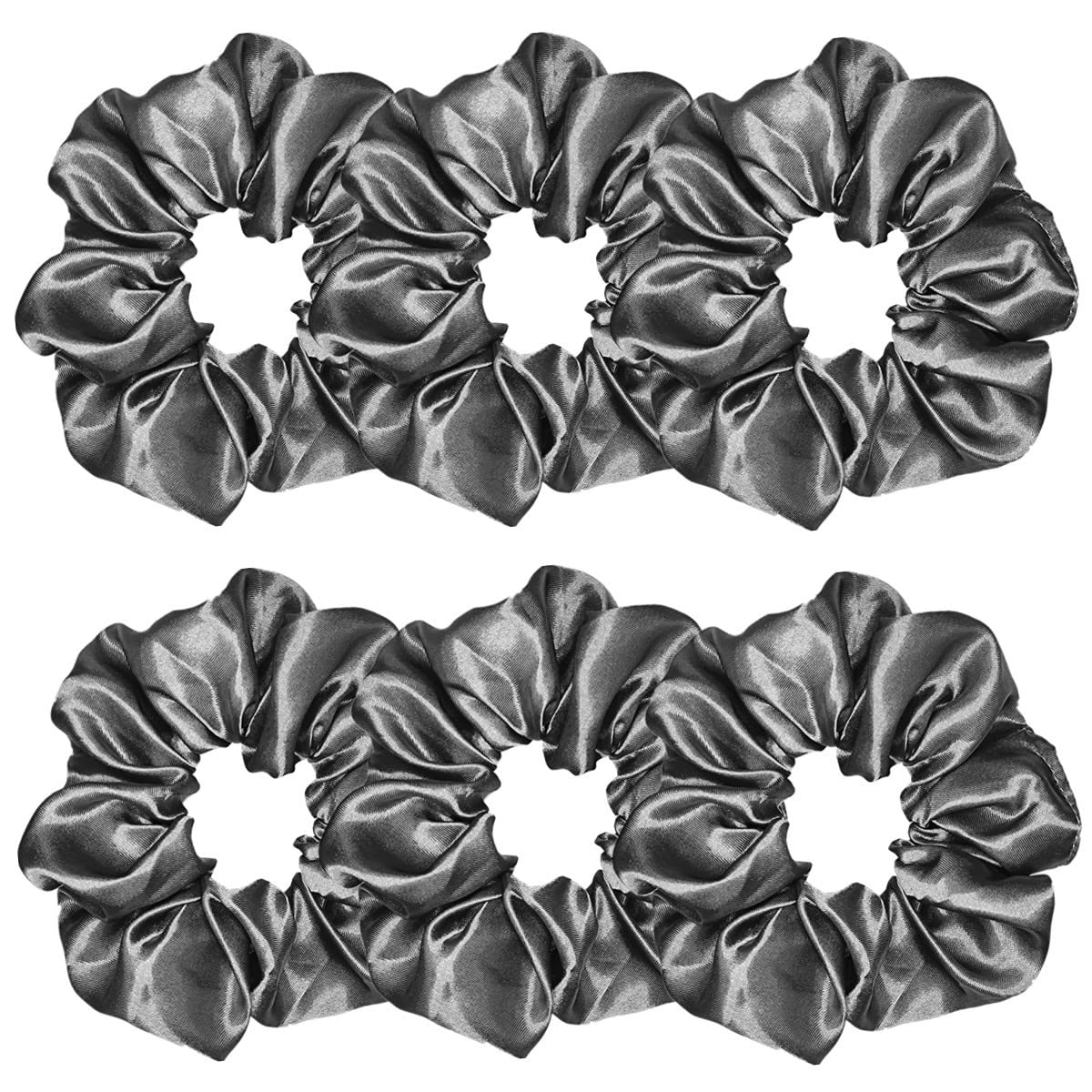 Sufermoe 6 Pcs Dark Grey Satin Silk Hair Scrunchies - Soft Hair Ties & Ponytail Holders