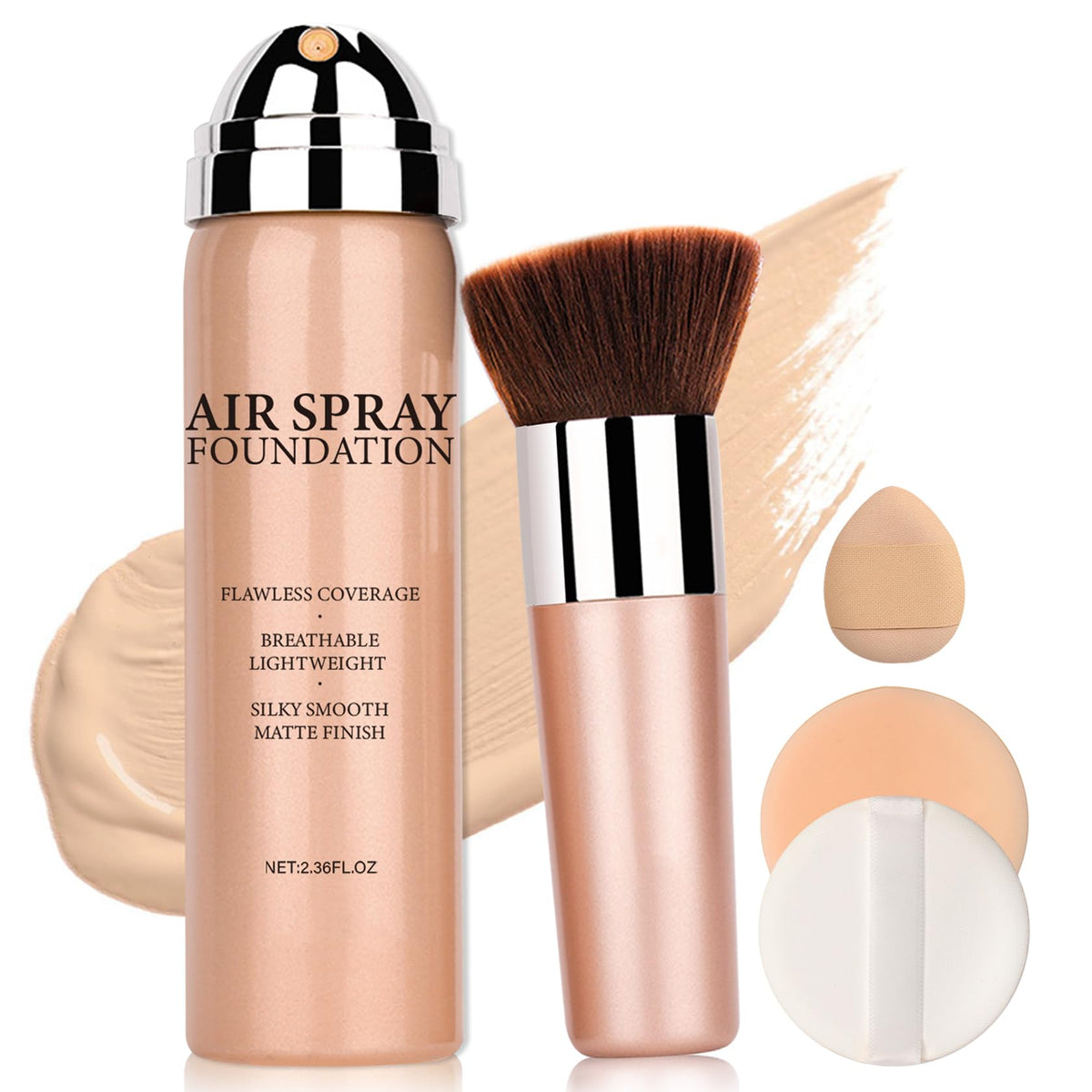 Qiufsse Airbrush Foundation - Full Coverage, Waterproof, Moisturizing, 03 Nude, 0.04Oz With Brush