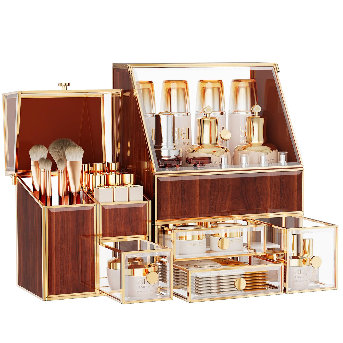 Youdepot Tempered Glass Makeup Organizer - 3-In-1 Vanity & Bathroom Storage In Golden Yellow