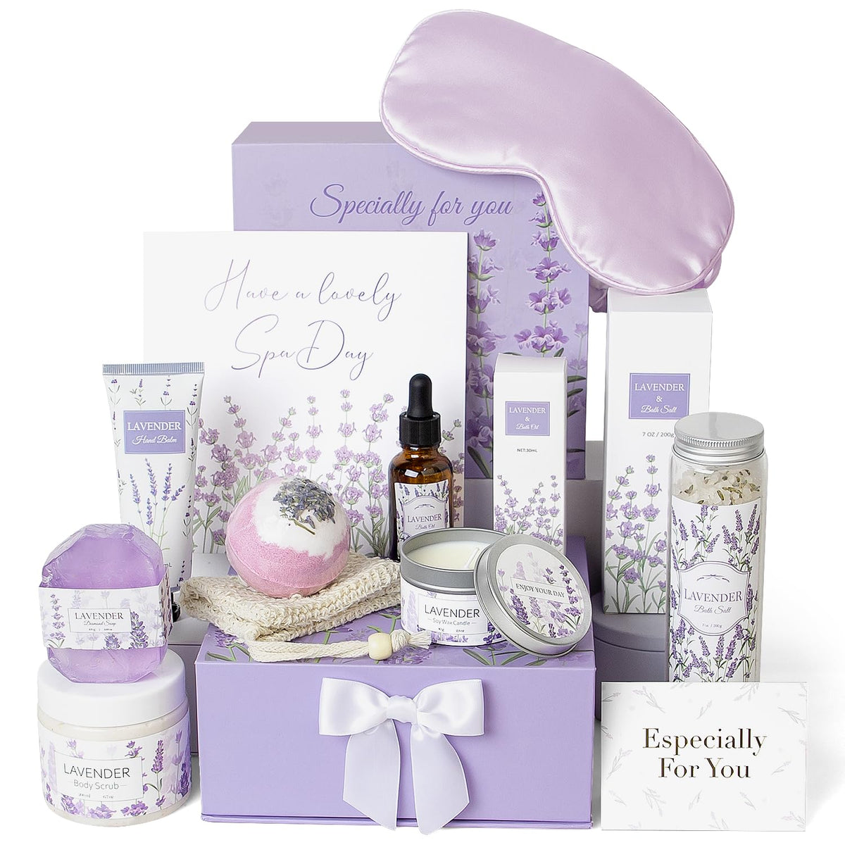 Frerdui Lavender Spa Gift Set, 11 Pcs Bath Basket For Women, Relaxing Self Care Package