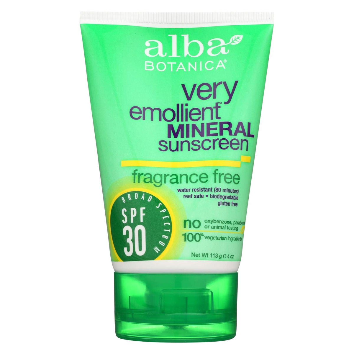 Alba Botanica Sensitive Mineral Sunscreen Spf 30, Fragrance Free, 4 Oz