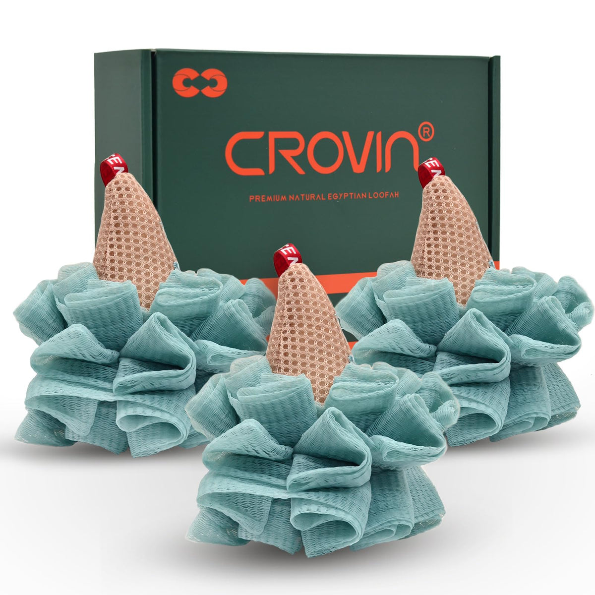 Crovin Blue Ice Cream Shower Pouf - 4 Pack Exfoliating Loofah Sponge For Men & Kids