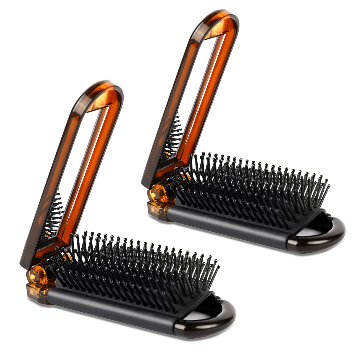 Mozeat Lens Compact Folding Hair Brush Set, 2-Pack Portable Mirror Comb For Women, Travel