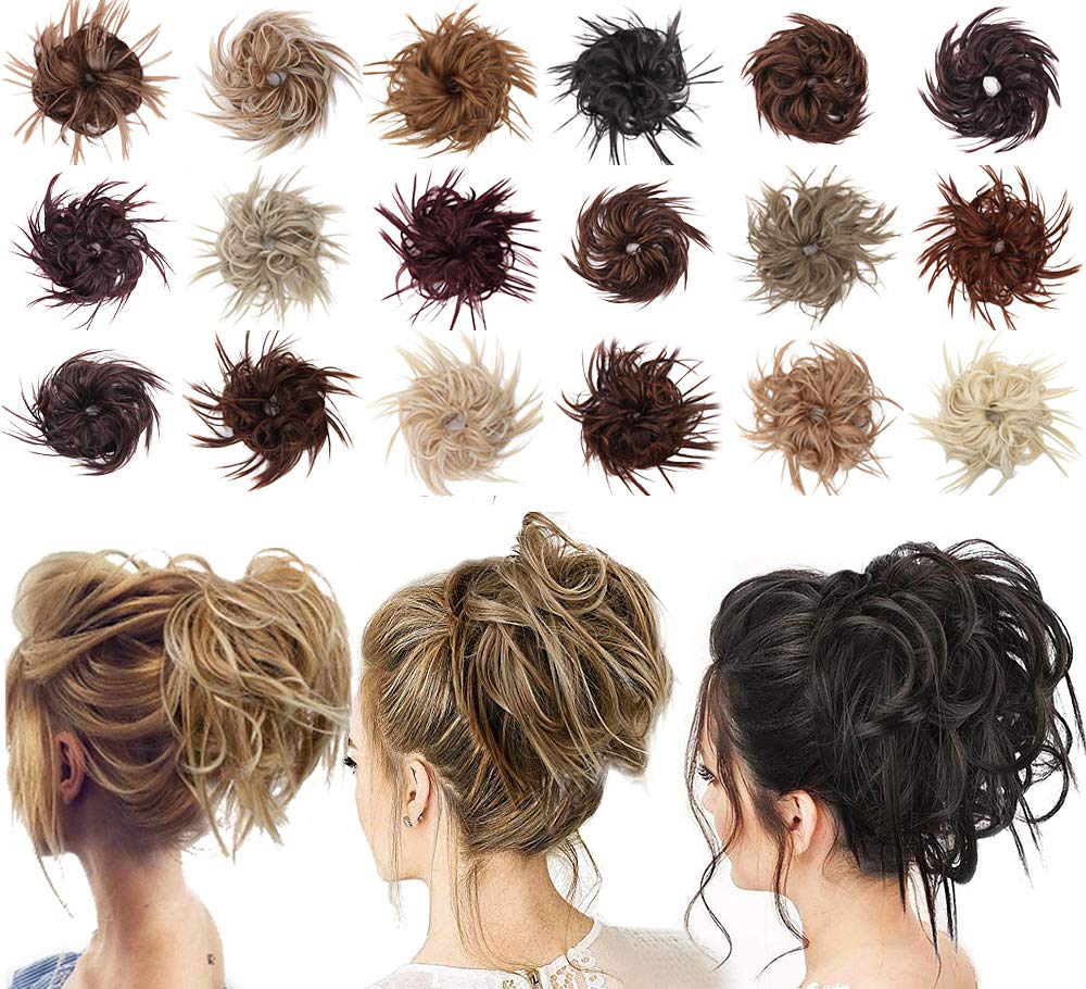 SIADEE Tousled Updo Messy Bun Hair Piece, Ginger Brown & Bleach Blonde Synthetic Ponytail