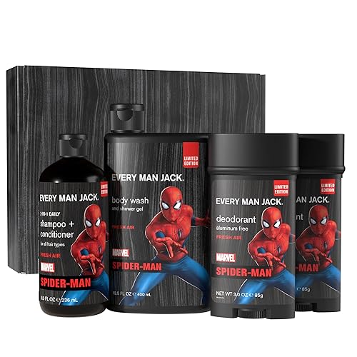 Every Man Jack Spider-Man Body Set - Body Wash, Shampoo & Deodorant Gift For Marvel Fans