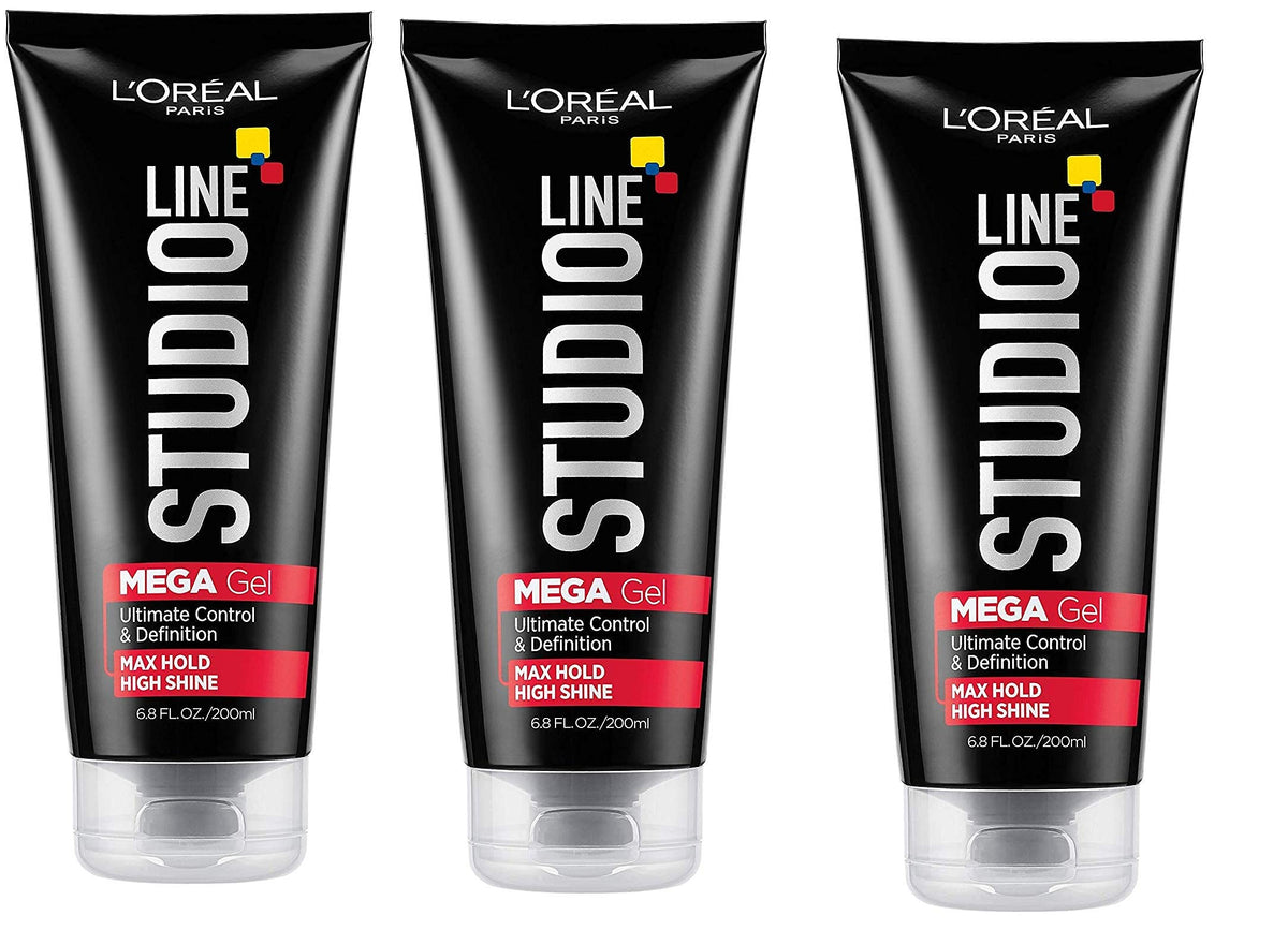 L'Oreal Paris Studio Line Mega Hair Gel, 6.8 Fl Oz, Pack Of 3 - Strong Hold Styling Gel