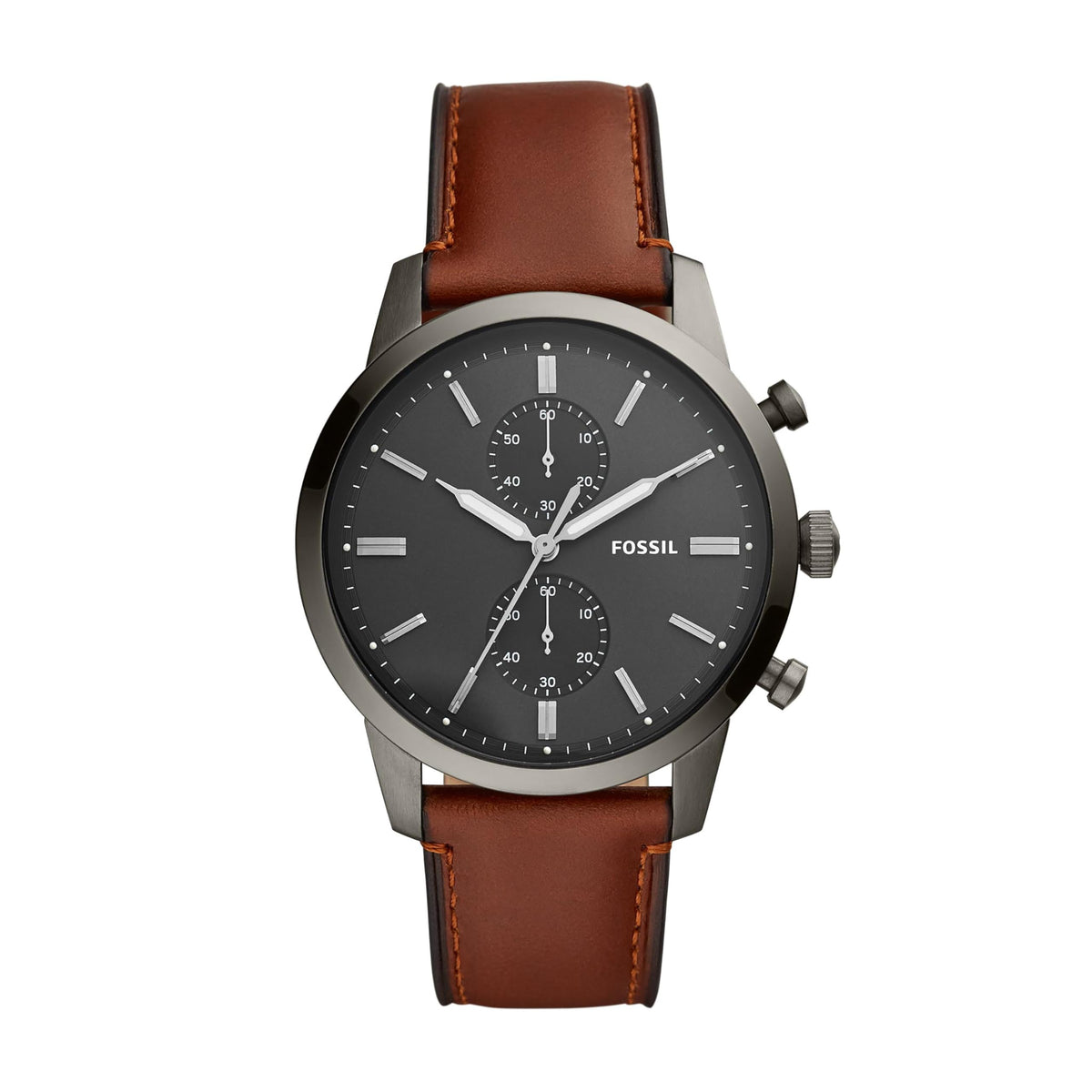 Fossil Men'S Townsman Chronograph Watch, Smoke Brown Leather & Stainless Steel, Model Fs5522