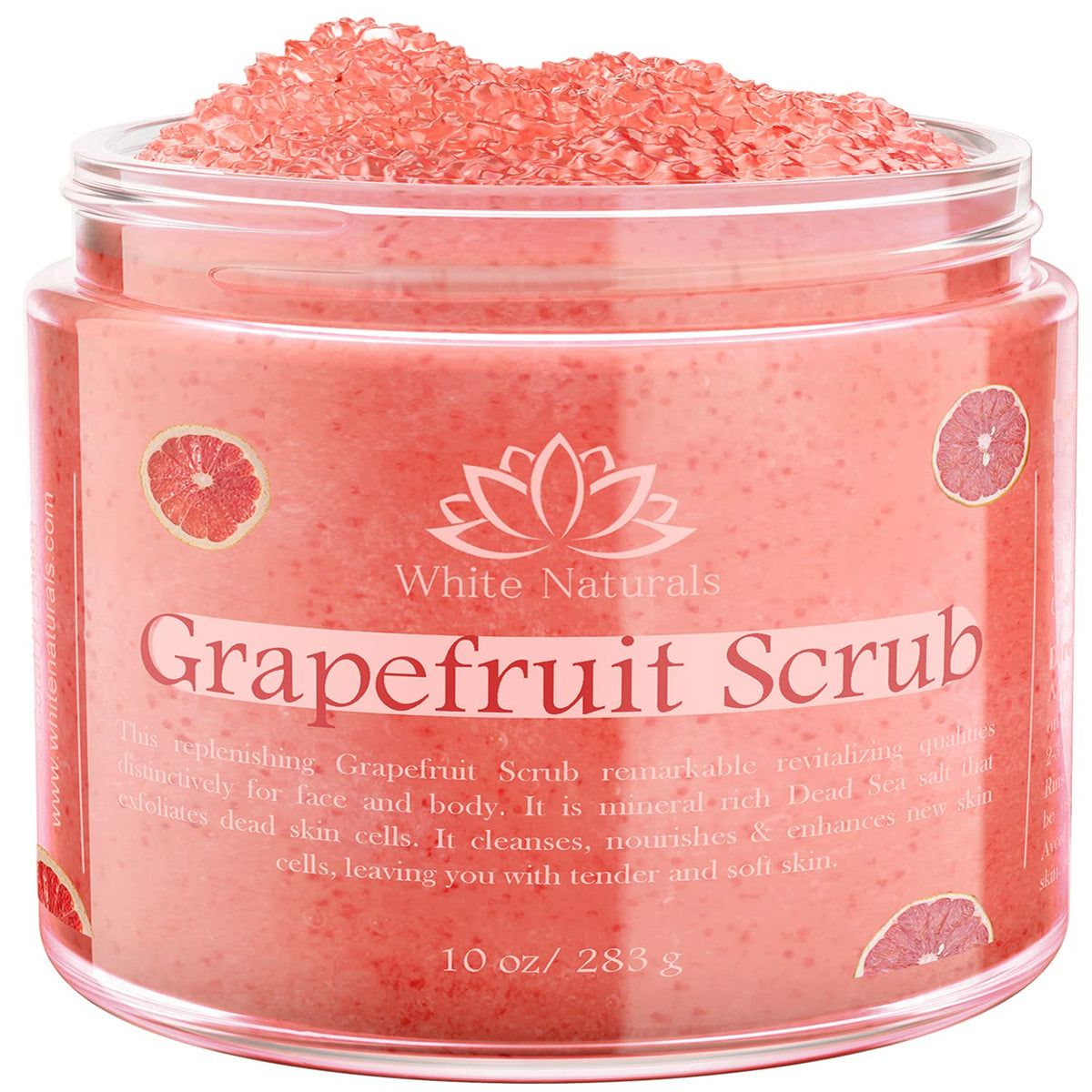 White Naturals Organic Grapefruit Salt Scrub - Exfoliating Body & Face Cleanser, 10 Oz