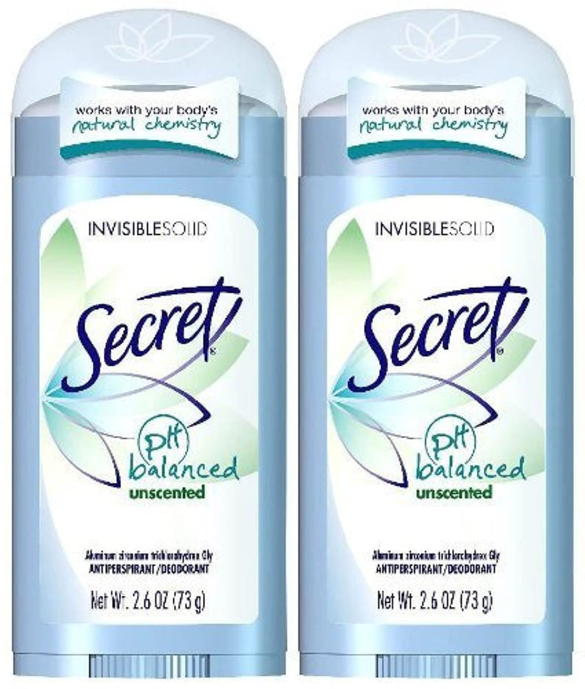 Secret Invisible Solid Antiperspirant Deodorant, Unscented, 2.6 Oz - 2 Pack